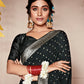 Black Georgette Foil Printed Saree With Unstitched Blouse Piece - Nitya