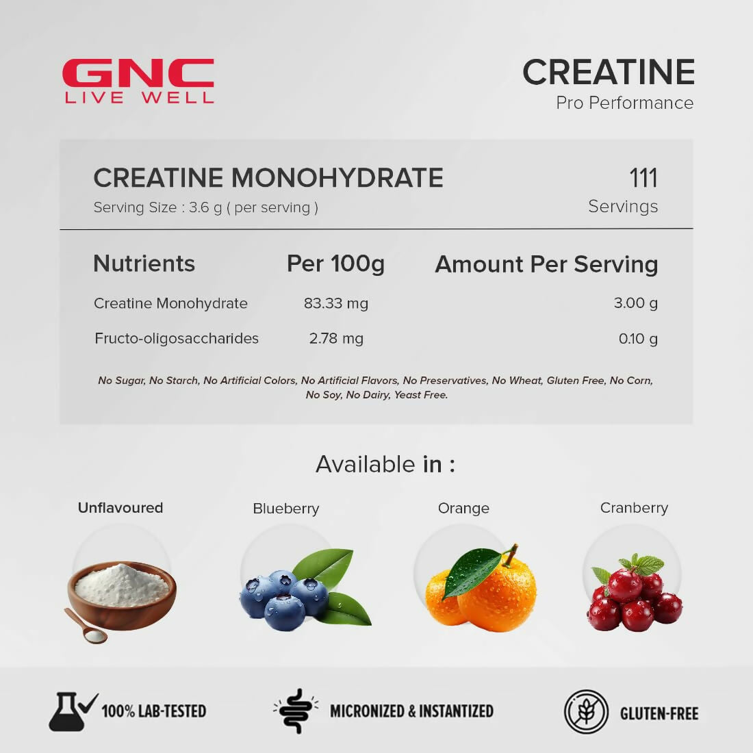 GNC Pro Performance Creatine Monohydrate Cranberry | Swadesiicart