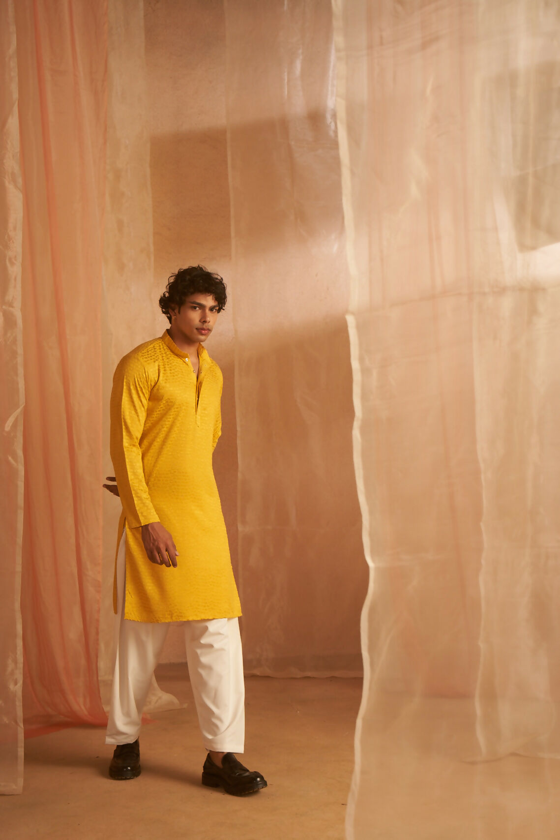 Mustard Viscose Chikankari Embroidery Work Men's Kurta Set - Mahotsav | Swadesiicart