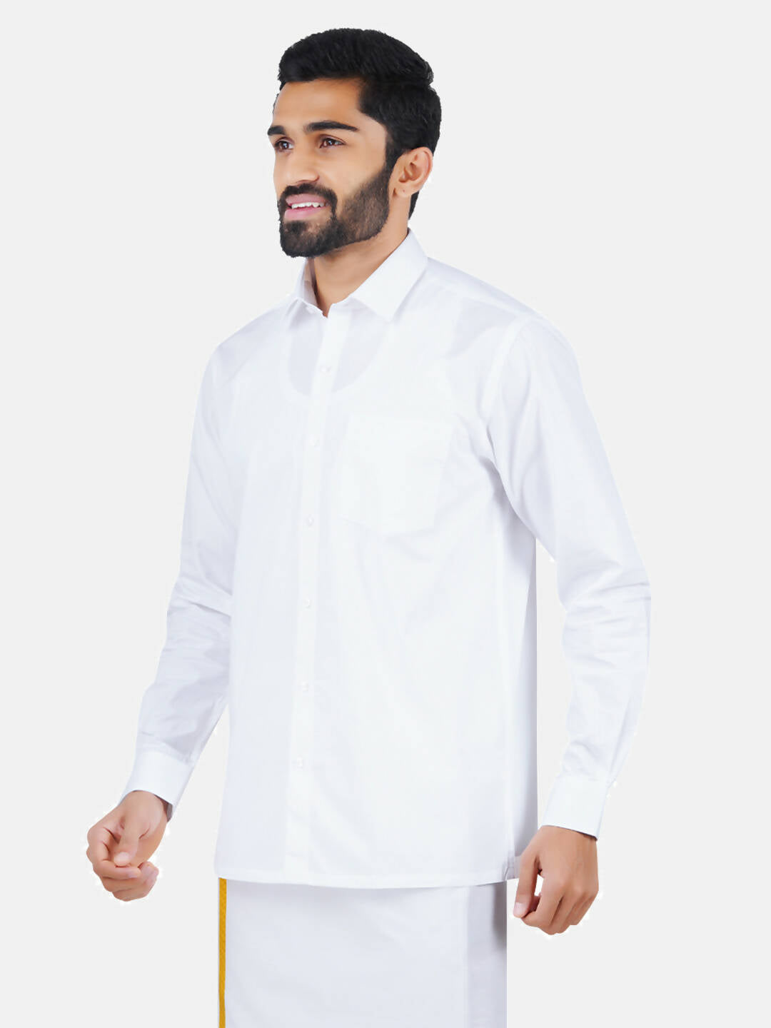 Ramraj Cotton Mens Full Sleeve Formal 100 % Cotton White Shirt | Swadesiicart