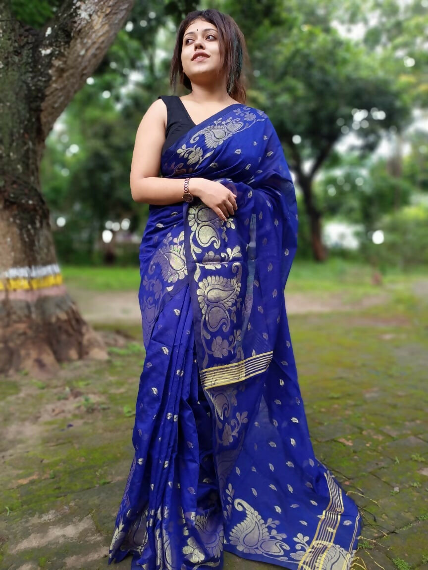 Exclusive Collection Blue Beautiful Cotton Silk Saree - Swadesiicart