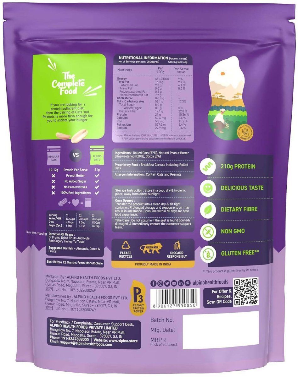 Alpino High Protein Super Rolled Oats Chocolate - Swadesiicart