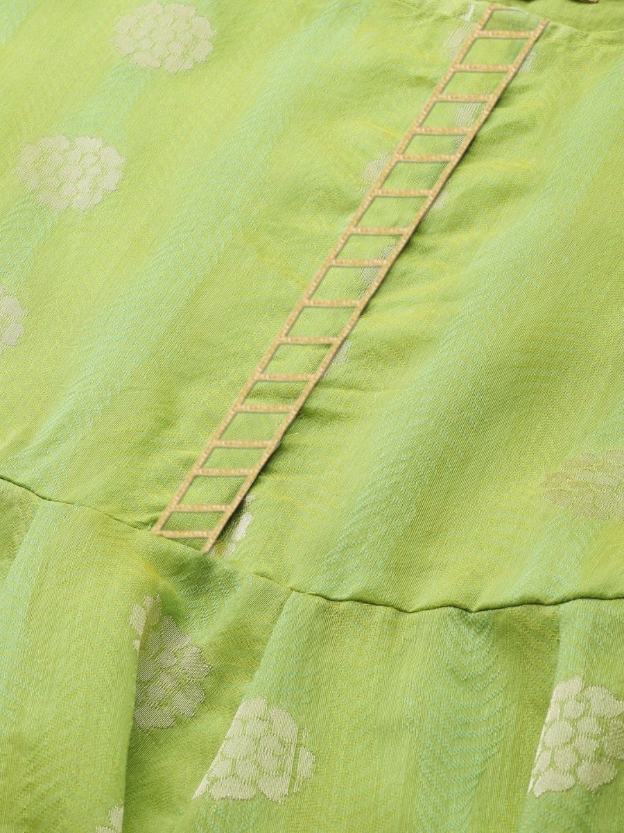 Ahalyaa Women Green Chanderi Jacquard Woven Dress | Swadesiicart