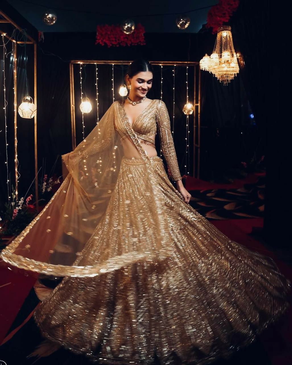 Jyoti Fashion Women's Beige Kasturi Silk Georgette Sequins with Dori Embroidered Designer Lehenga Choli Set | Swadesiicart