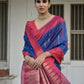 Vishnu Weaves Women's Blue Raw Silk Saree with Blouse - Swadesiicart