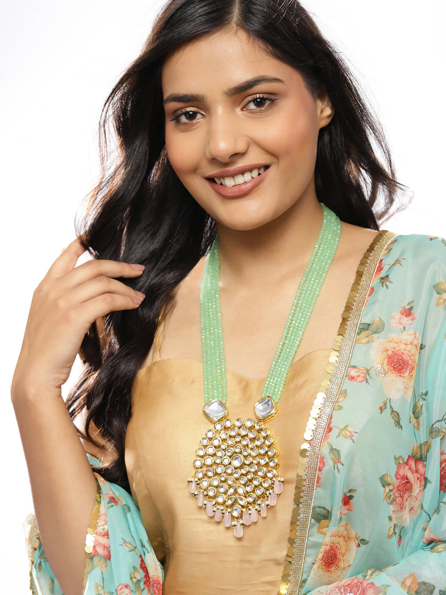 Gold-Toned Green Brass Gold-Polished Necklace - Ruby Raang | Swadesiicart