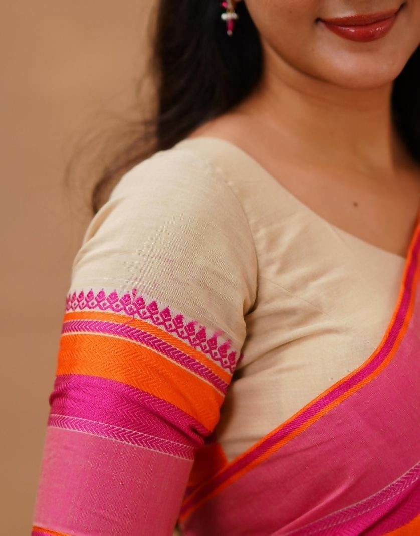 Exclusive Collection Beige Beautiful Khadi Cotton Handloom Saree - Swadesiicart