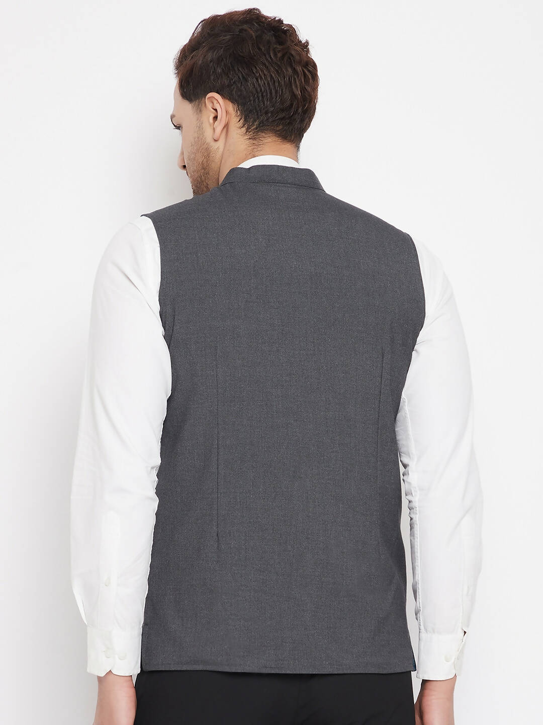 Even Apparels Men's Grey Merino Nehru Jacket-Contrast Lining-Free Pocket Square | Swadesiicart