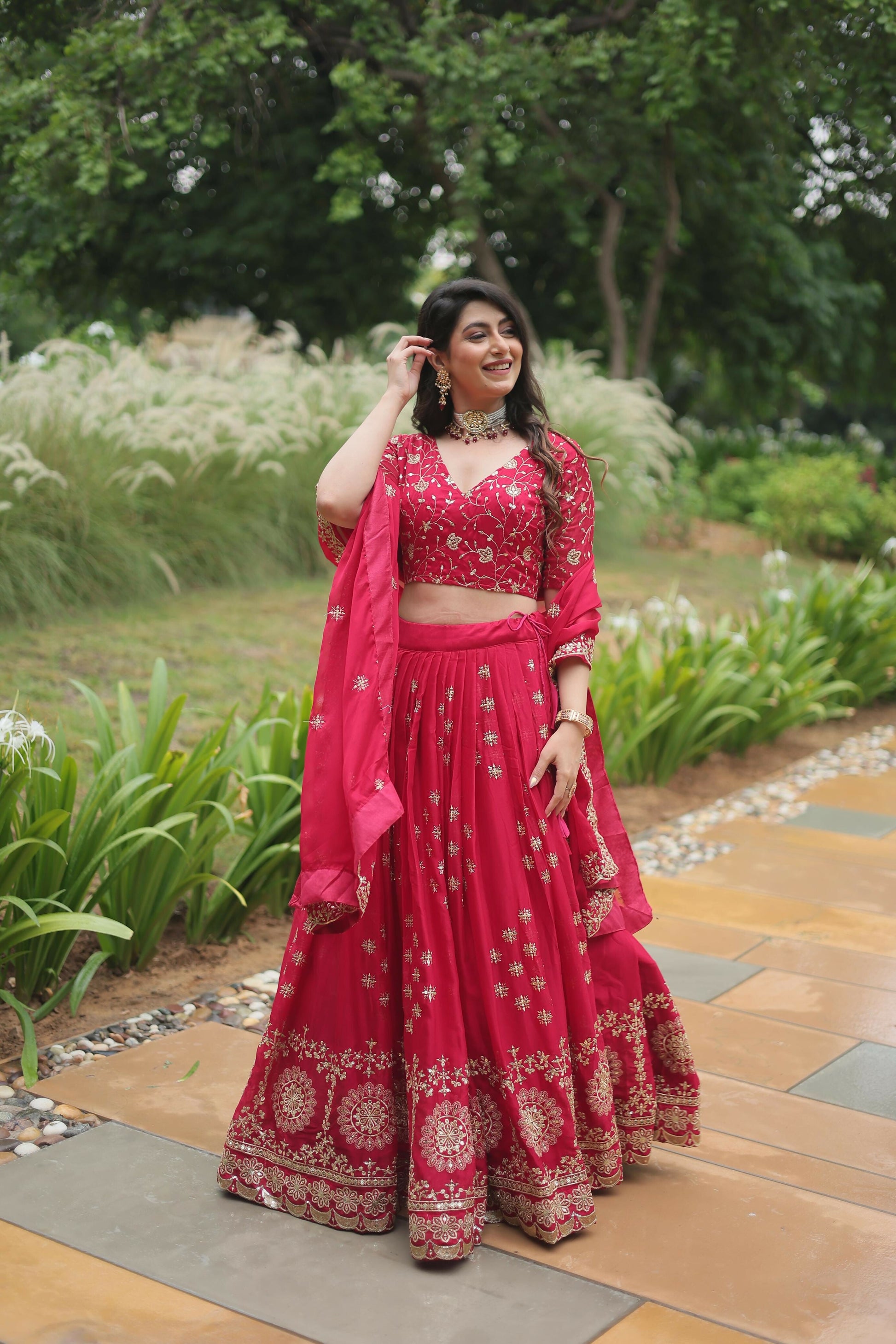 Lorenvalley Ranipink Rangoli Silk Heavy Sequins & Thread Embroidered work Lehenga Choli | Swadesiicart