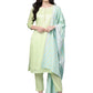 Ahalyaa Women's Sea Green Cotton Blend Solid Kurta Trouser Set With Dupatta | Swadesiicart