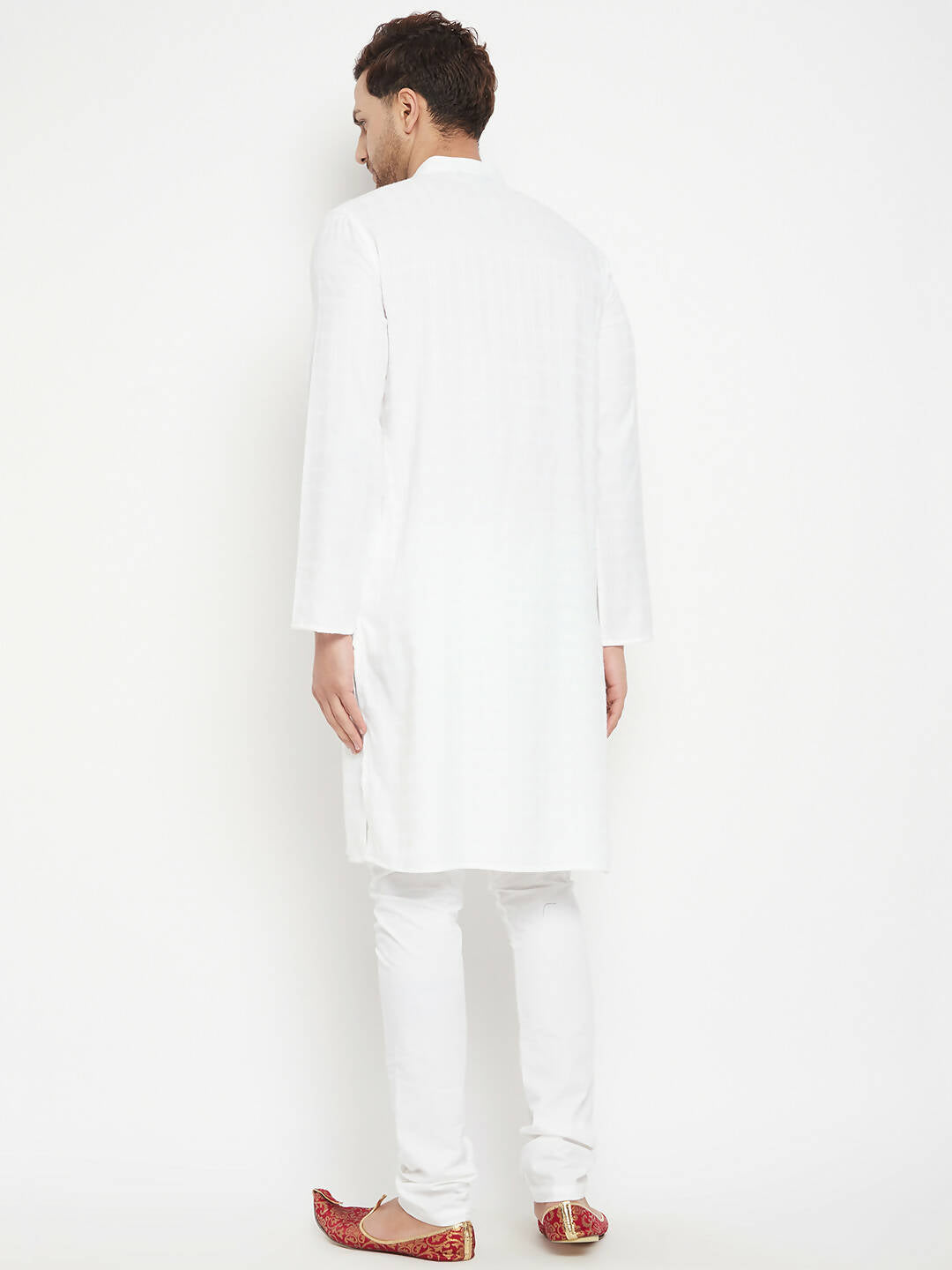 Even Apparels White Viscose Long Men's Kurta With Band Collar | Swadesiicart