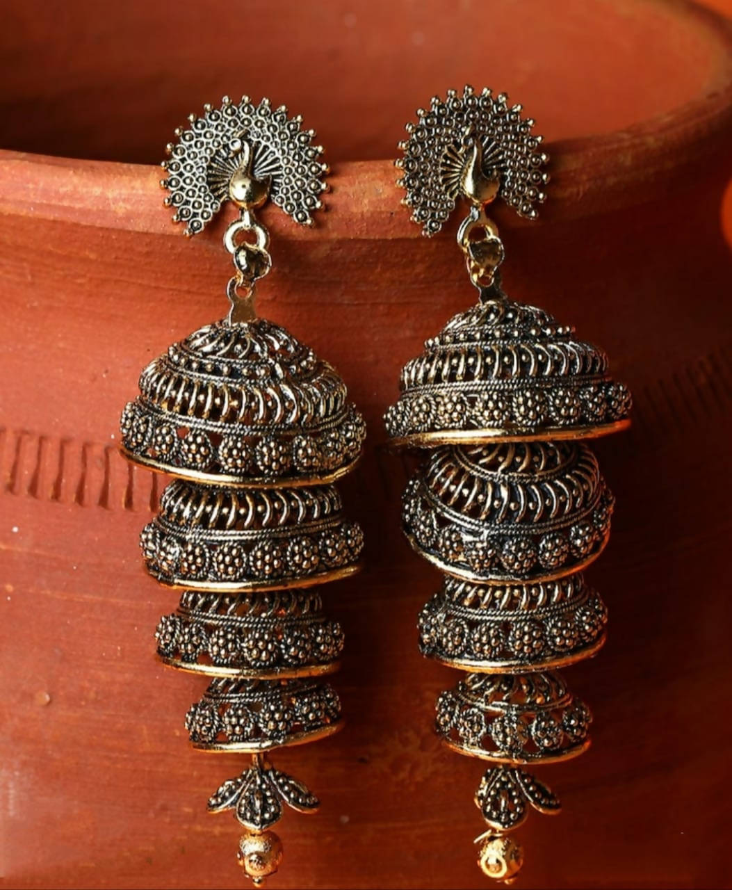 Mominos Fashion Peacock design Golden colour Earrings - Swadesiicart