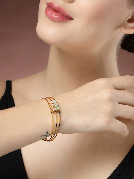 NVR Women's Gold-Polished CZ Stone-Studded Cuff Bracelet - Swadesiicart