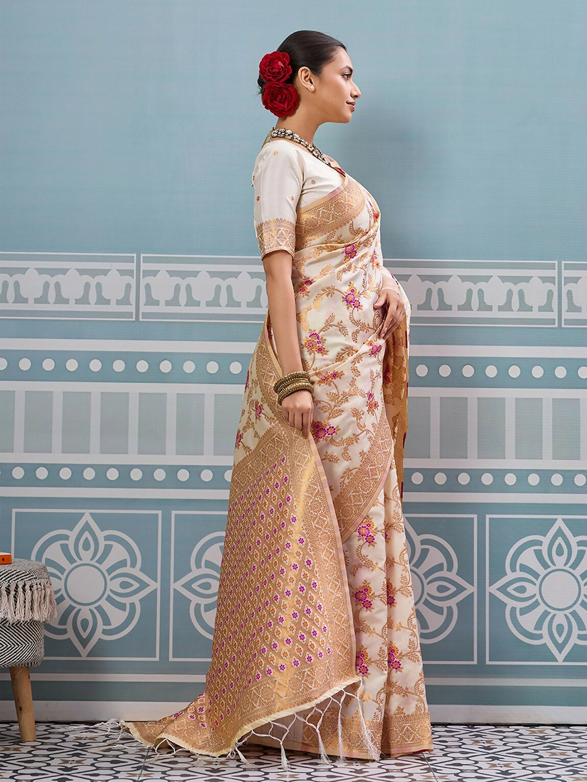 Shree Shyam Fashion Cream Silk Saree