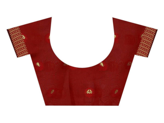 Vamika Banarasi Jaquard Rama Green & Red Weaving Saree | Swadesiicart