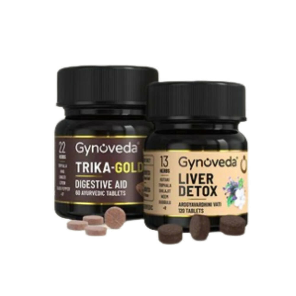 Gynoveda Gut Health Liver Detox + Trika-Gold Ayurvedic Tablets Combo | Swadesiicart