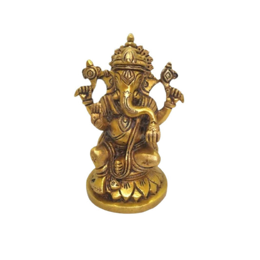 Tamas Brass Lord Ganesha Idol | Golden Finish | Home & Office Temple - Tamas