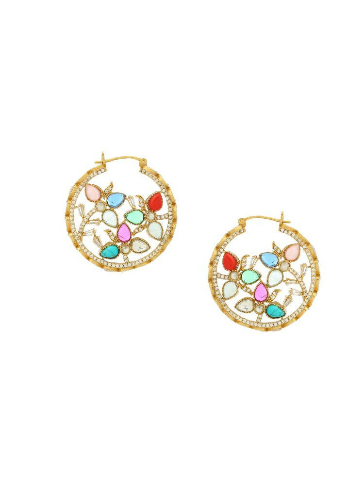 Navratan Round Earrings - Ruby Raang | Swadesiicart