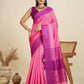 Vishnu Weaves Women's Pink Raw Silk Thread Woven Saree with Blouse - Swadesiicart