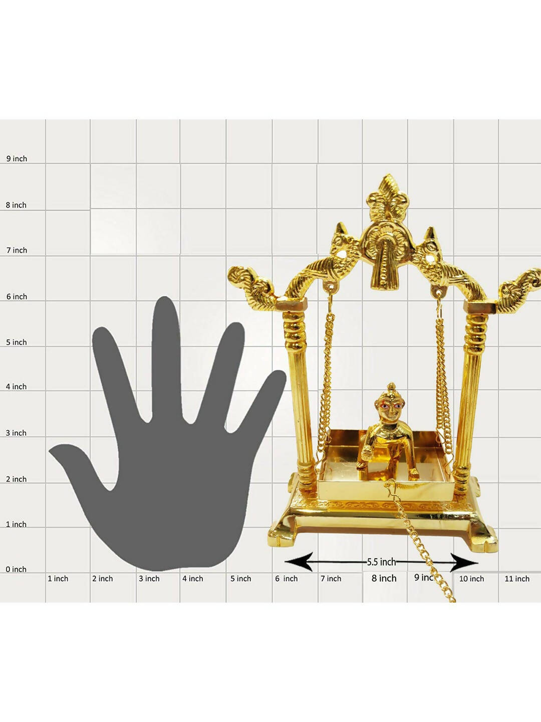 CraftVatika Gold Toned Aluminium Swing Jhula With Ladoo Gopal | Swadesiicart