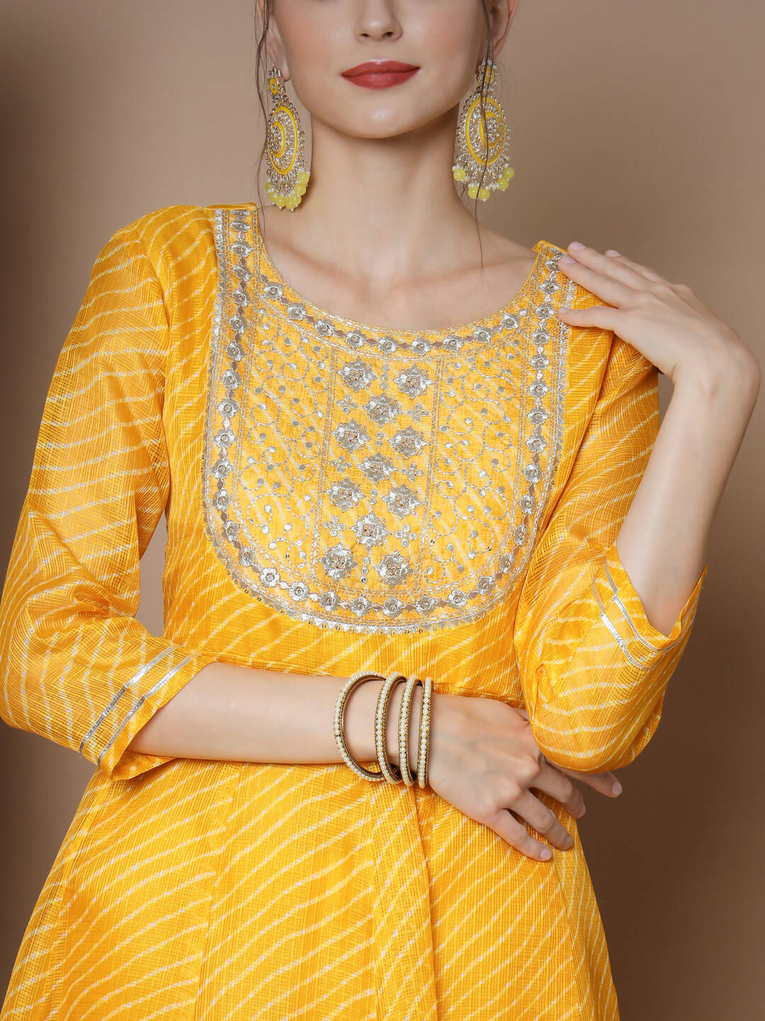 Myshka Women's Yellow Anarkali Kurta - Swadesiicart