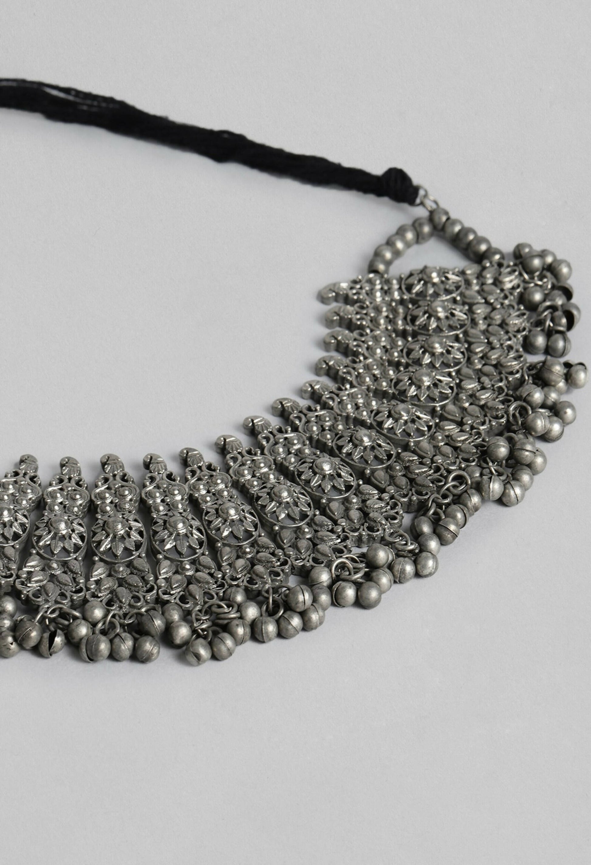 Mominos Fashion Johar Kamal Oxidised Silver-Plated Brass Finish Temple Jewellery with Earrings For Women - Swadesiicart