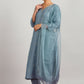 Aavyora Women's Sky Grey Embroidered Kurta Set with Dupatta - Swadesiicart