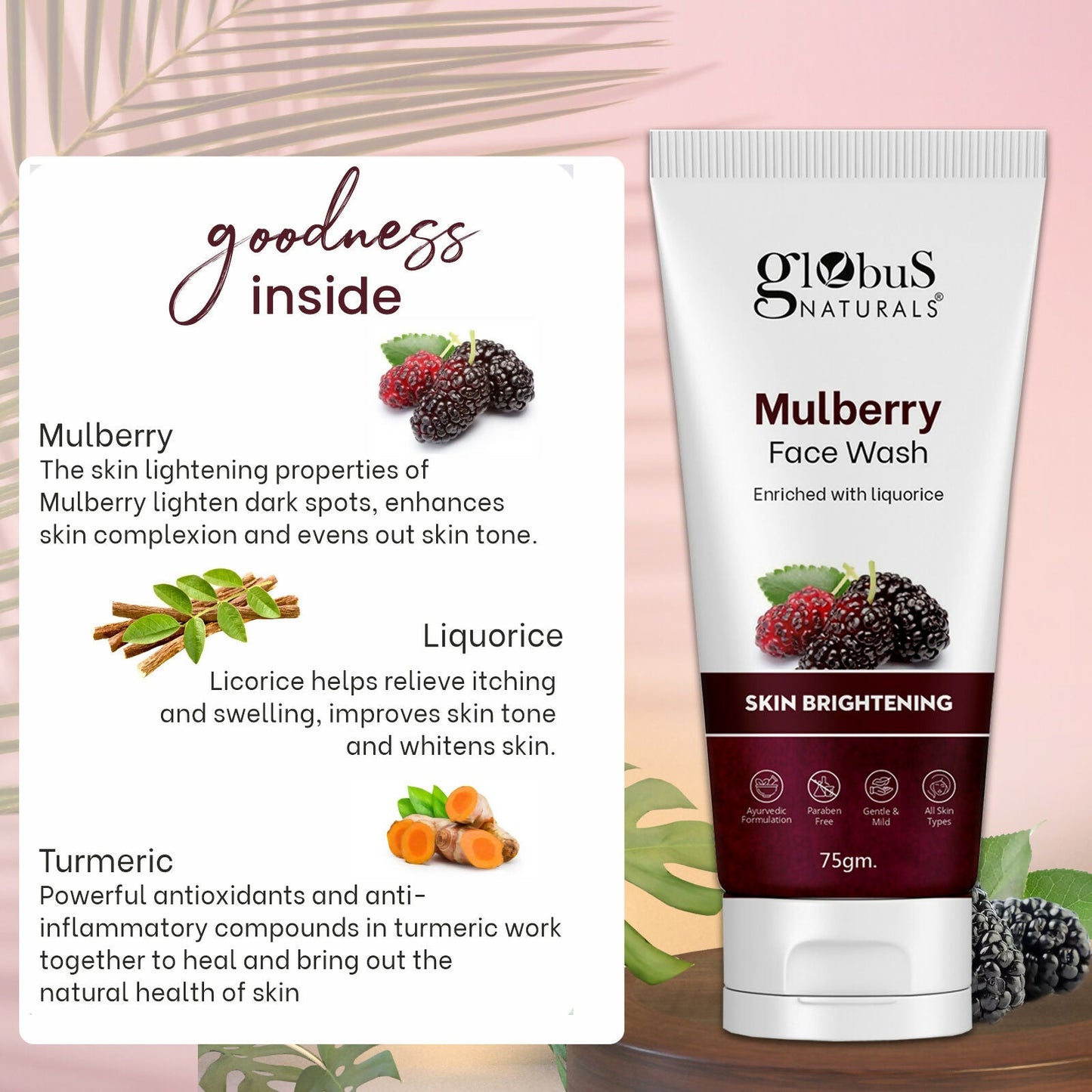 Globus Naturals Mulberry Fairness Face Wash, Suitable For All Skin Types | Swadesiicart
