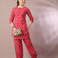 Myshka Women's Pink Printed Cotton Round Neck Party Tunic With Trousers Co-ord set - Swadesiicart