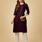 Jyoti Fashion Women's Wine Cotton Blend Embroidered Kurta Pant Set - Swadesiicart