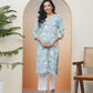 Vaasva Women Mint Cotton Printed Straight Kurti With Pant | Swadesiicart
