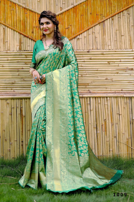 Partywear Designer Green Banarasi Silk Fancy Saree - Starwalk | Swadesiicart