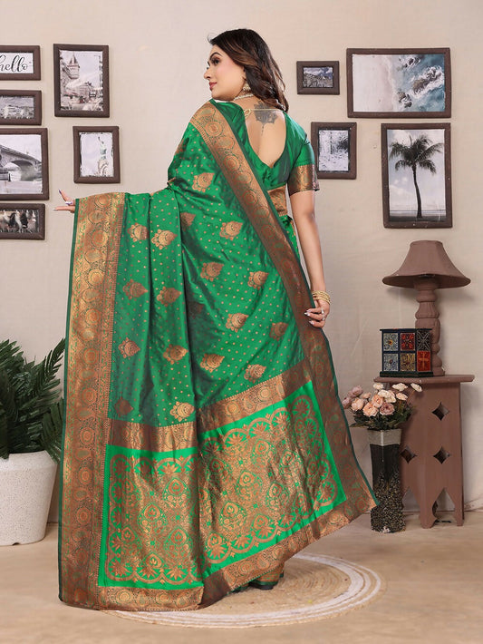 Joban Fashion Banarasi Green Woven Soft Silk Saree | Swadesiicart