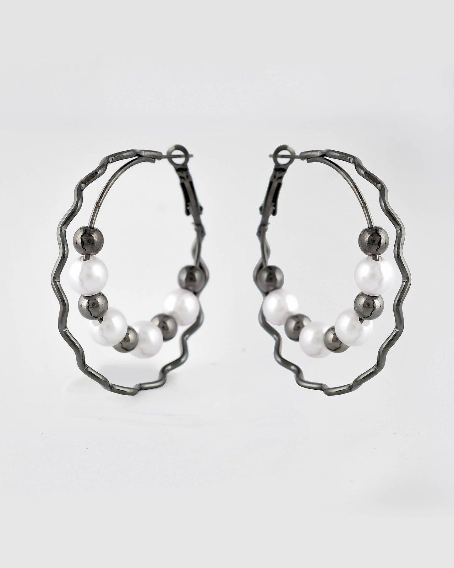 VOJ Women Rhodium-Plated Pearl Stainless Steel Hoop Earrings - Swadesiicart