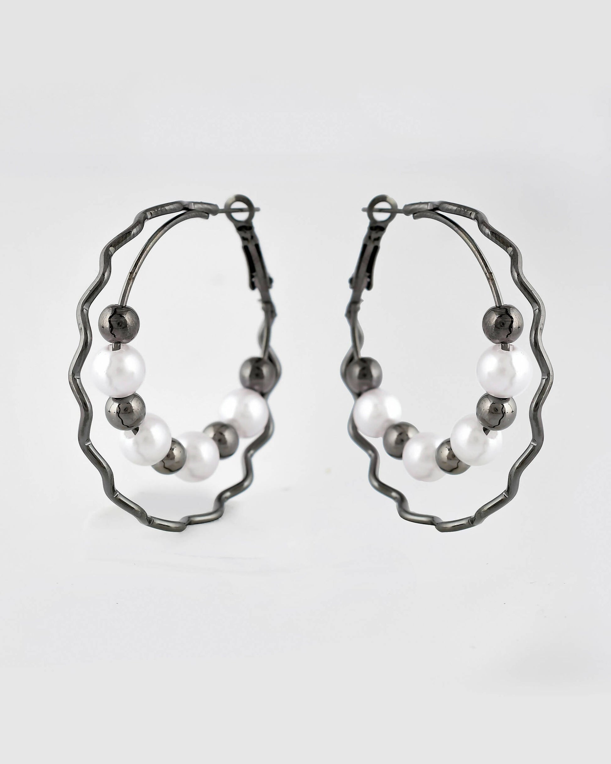 VOJ Women Rhodium-Plated Pearl Stainless Steel Hoop Earrings - Swadesiicart