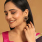 Nuyug 22K Gold Plated Faux Smoky Quartz & Crystal Studded Contemporary Floral Studs | Swadesiicart