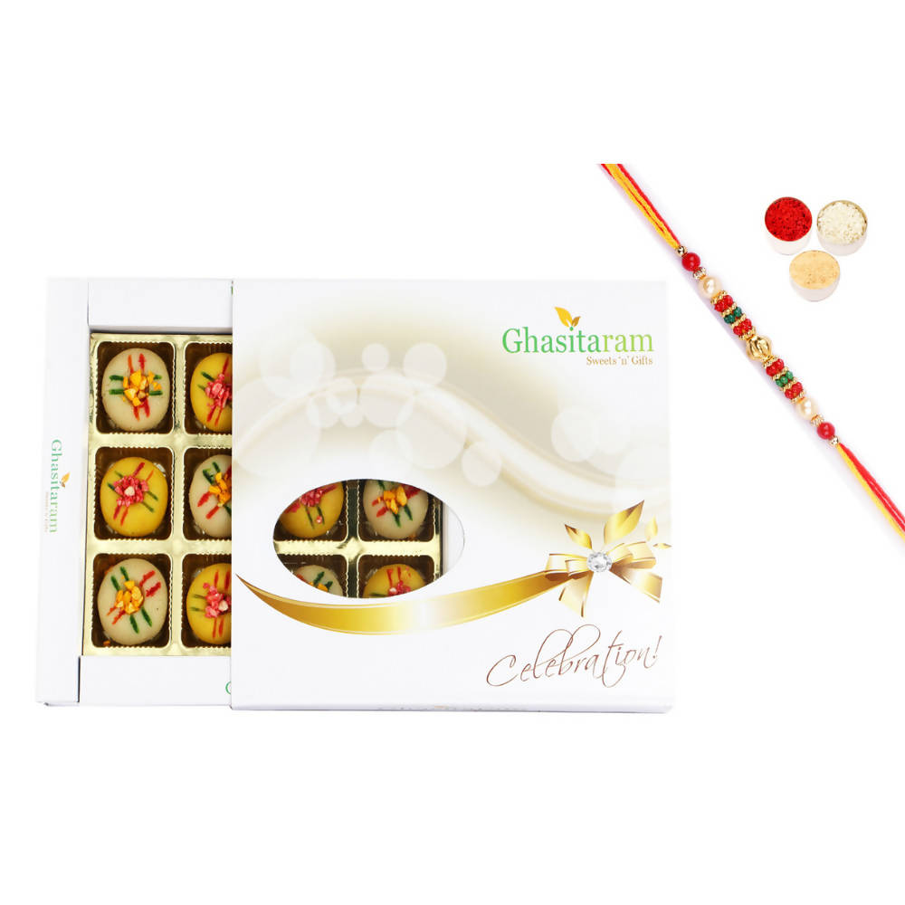 Ghasitaram Assorted Mawa Peda With Pearl Beads Rakhi | Swadesiicart
