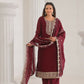 Ethnic Festive Wear Vichitra Silk Wine Stitched Suit With Dupatta - Tanisha | Swadesiicart