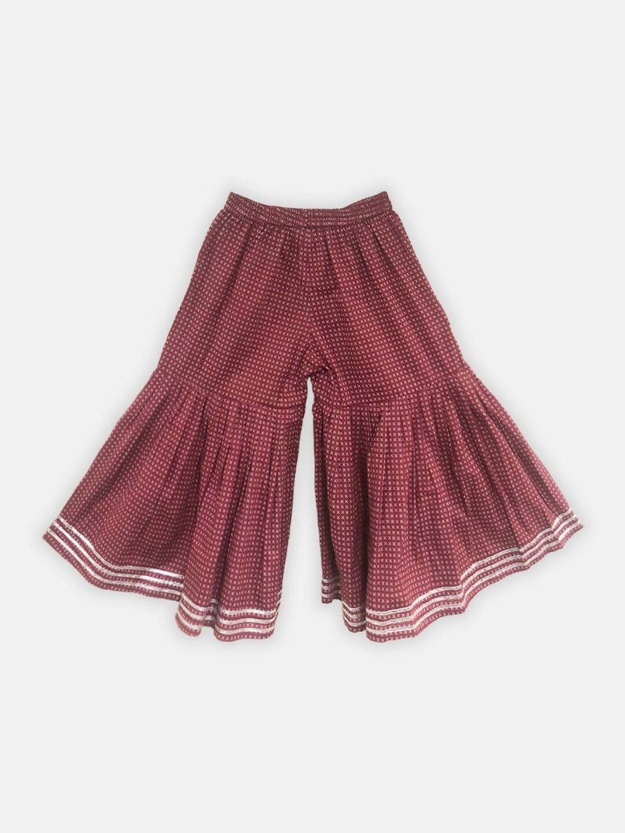 Ahalyaa Maroon Pure Cotton Digital Printed Kids Kurta Sharara Set For Girls | Swadesiicart