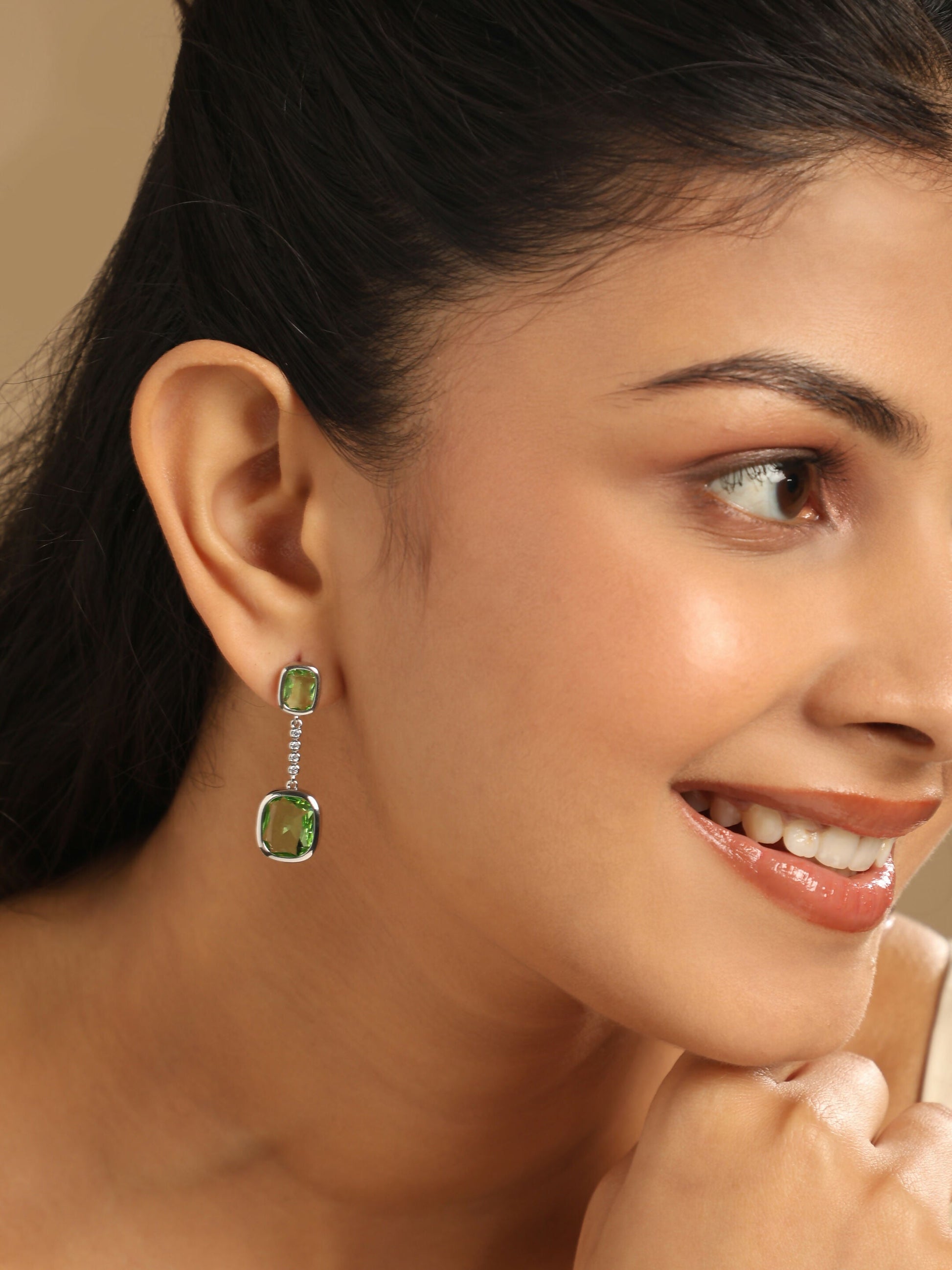 Nuyug Green Luxe Cascades Anti Tarnish Earrings | Swadesiicart