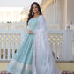 Jyoti Fashion Women's Turquoise Faux Georgette Sequins Thread Embroidery Anarkali Dress with Dupatta | Swadesiicart