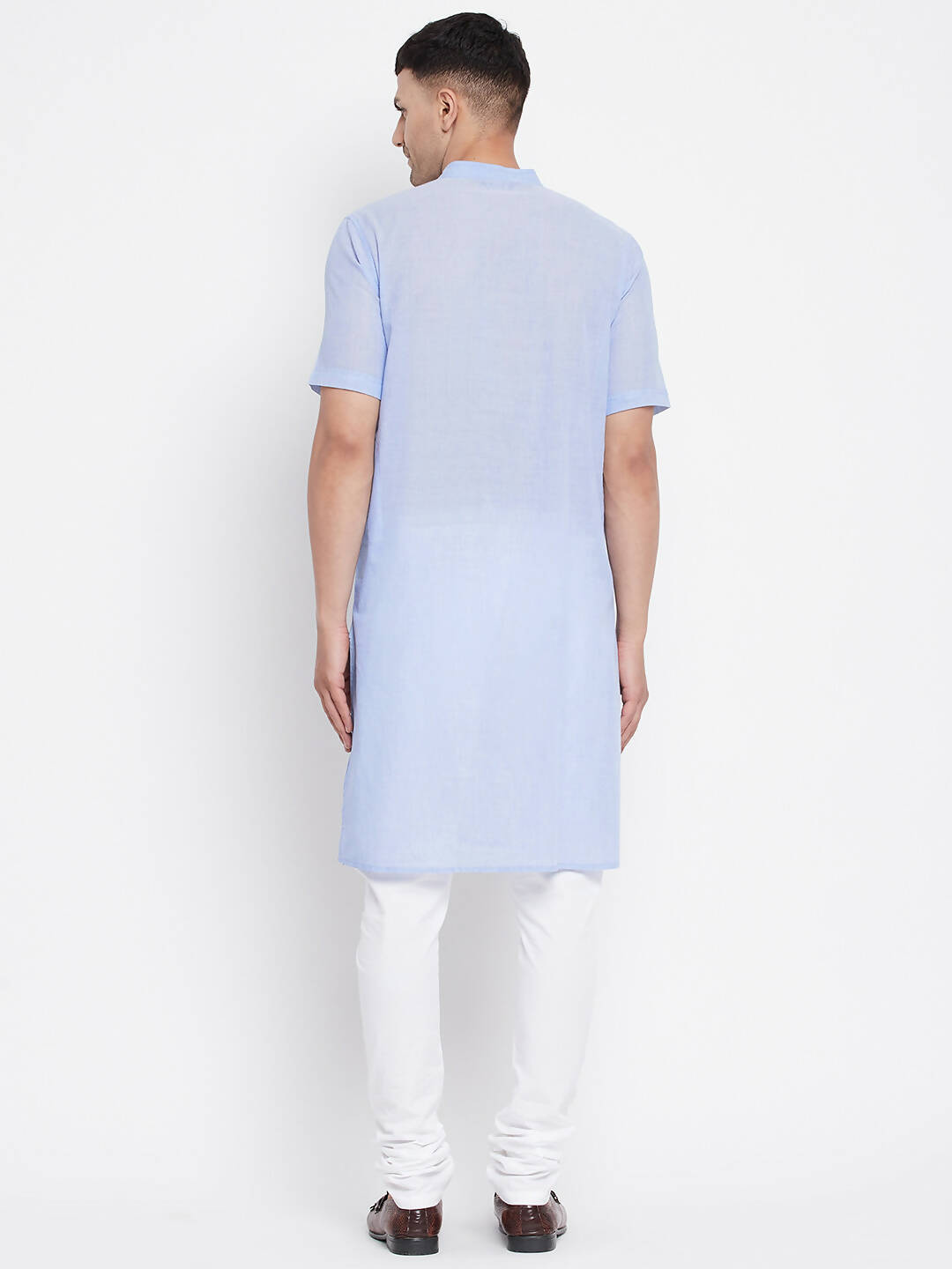 Even Apparels Blue Pure Cotton Men's H/S Kurta With Band Collar | Swadesiicart