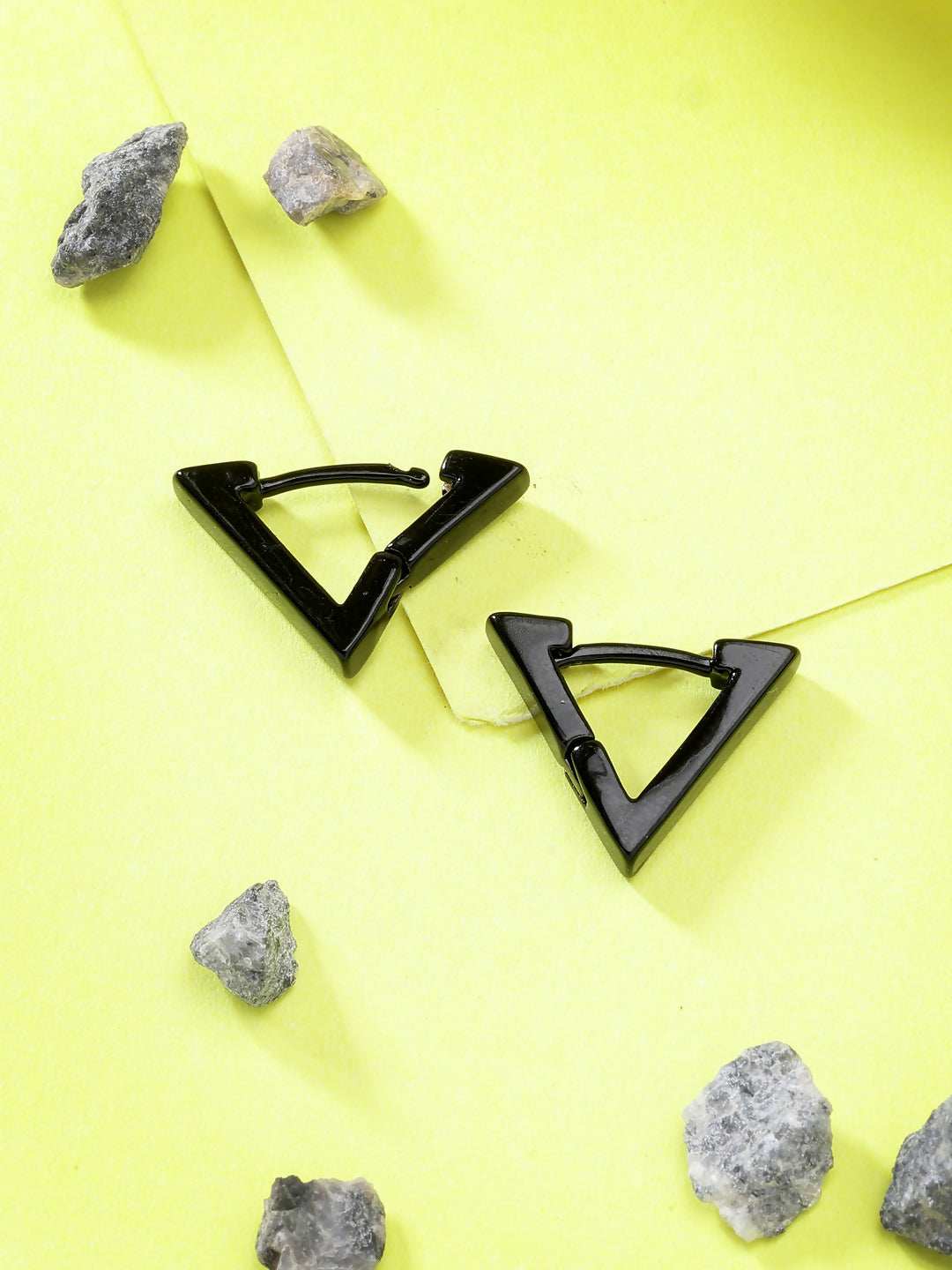 NVR Men's Black Rhodium-Plated Geometric Shape Stainless Steel Studs Earring | Swadesiicart