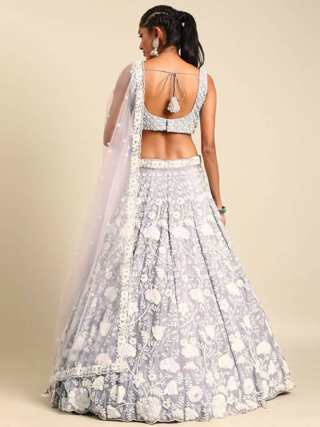 House of Panchhi Mauve Chinon Sequins and Zarkan embroidery Lehenga choli & Dupatta | Swadesiicart