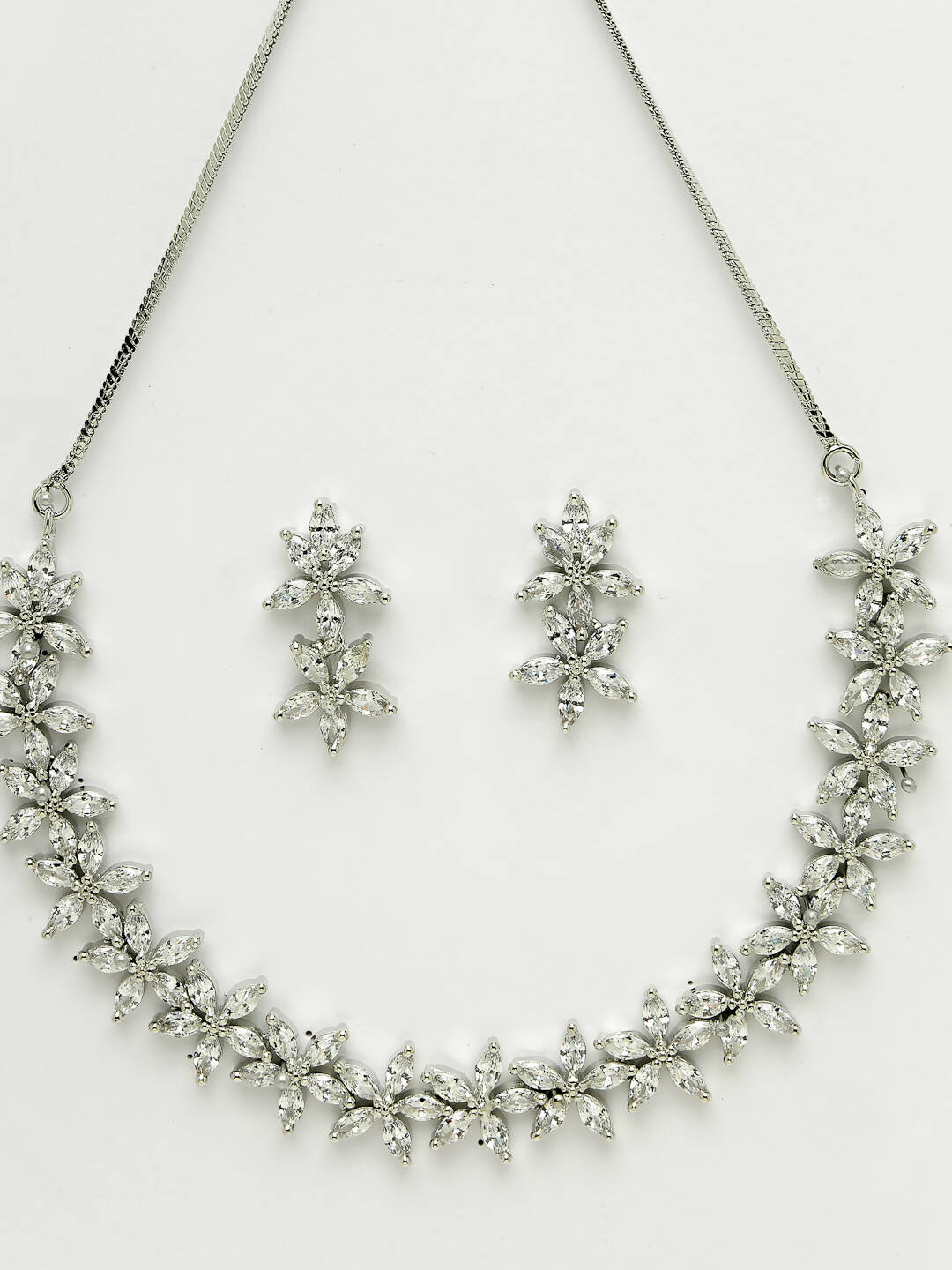 NVR Women Silver Plated Cz Stone Handcrafted Jewellery Set - Swadesiicart