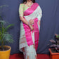 Jyoti Fashion Women's Magenta Linen Silk Digital Print with Jacquard Woven Border Saree with Blouse | Swadesiicart