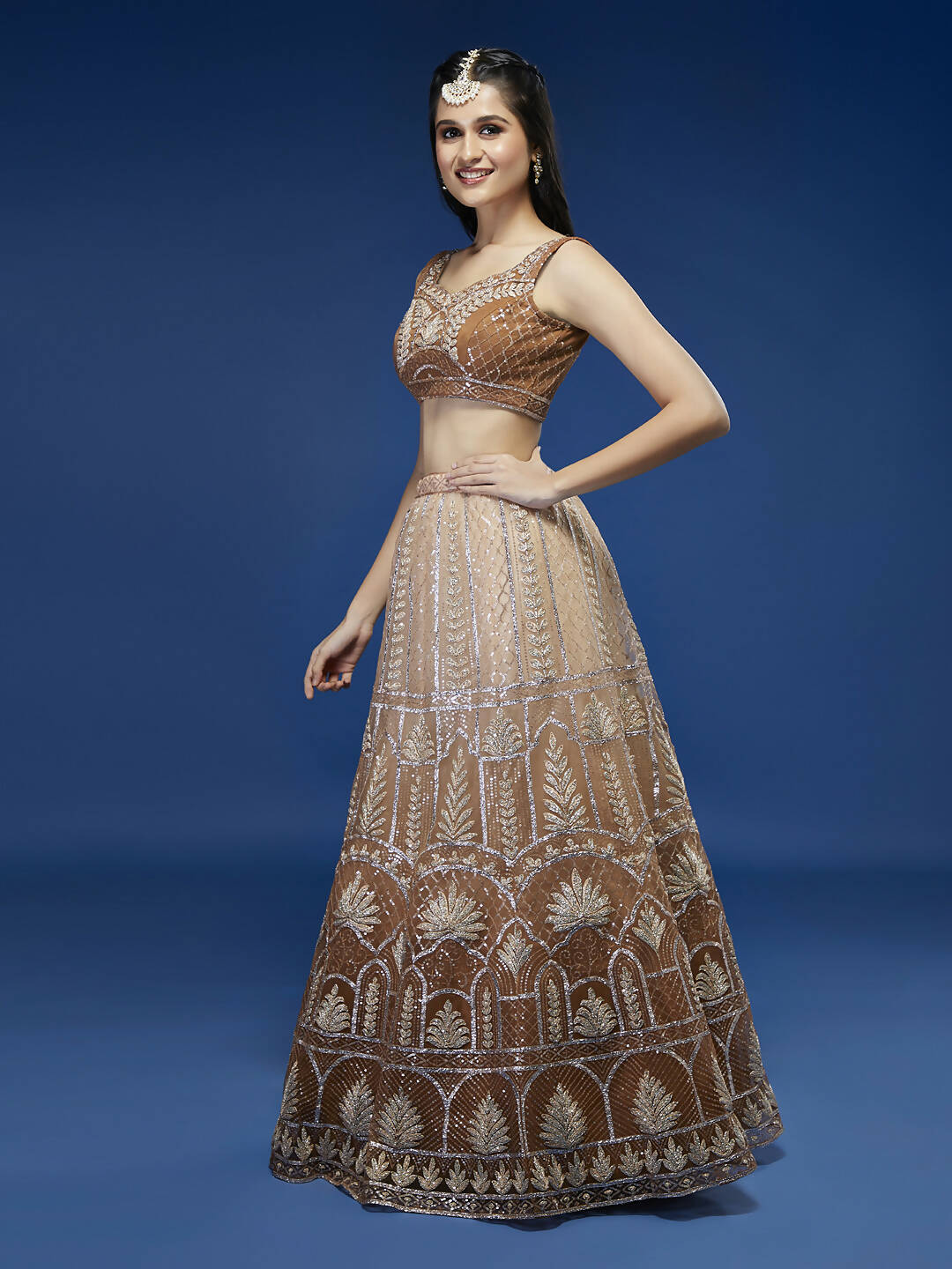 House of Panchhi Rust Net Gotapatti Work Lehenga & Blouse with Dupatta | Swadesiicart