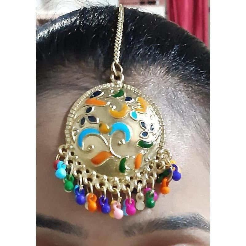 MS Fashion India Multicolor Pearls And Design Gold-Polished Maang Tikka | Swadesiicart