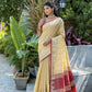 Vishnu Weaves Women's Cream Raw Silk Zari Woven Saree with Blouse - Swadesiicart