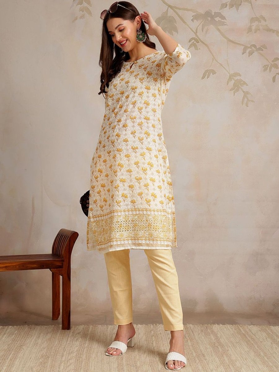 Anouk Women Floral Printed Chikankari Kurta | Swadesiicart